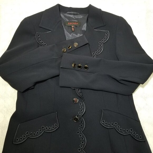Escada eyelet collar blazer navy size 38 scalloped - Picture 11 of 11